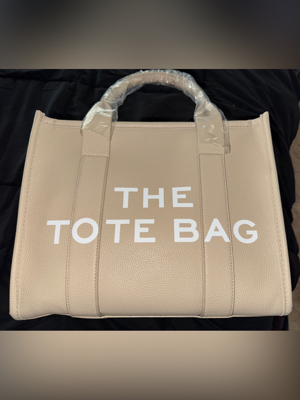The Tote Bag Beige Tote with White Logo